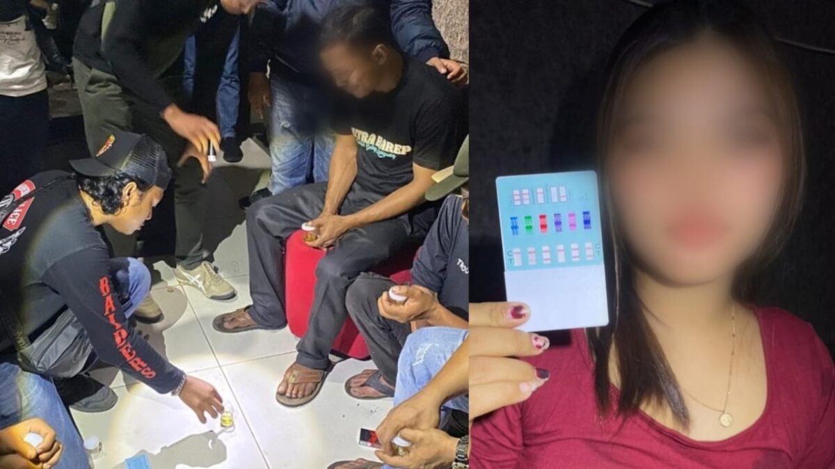 Kolase foto saat pemeriksan test urin saat razia dan satu gadis positif Narkoba sabu yang diamankan polisi, Minggu 10 November 2024, dinihari.