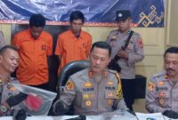 Kapolres Pringsewu AKBP M. Yunnus Saputra saat menggelar jumpa pers di Mapolsek Sukoharjo, Senin 11 November 2024 | Davit/Media Prioritastv.com.