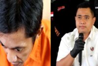 Kolase foto tersangka Ahmad Sulki saat memberikan keterangan dan Kasat Reskrim Polres Tanggamus AKP Muhammad Jihad Fajar Balman dalam sesi penjelasan konferensi pers di Mapolres setempat, Sabtu 16 November 2024 | Herdi/Media Prioritastv.com.