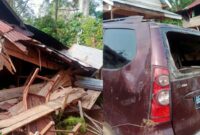Kolase foto rumah dan mobil warga yang dirusak gajah liar di Dusun Talang Sindang, Kecamatan Bandar Negeri Suoh.