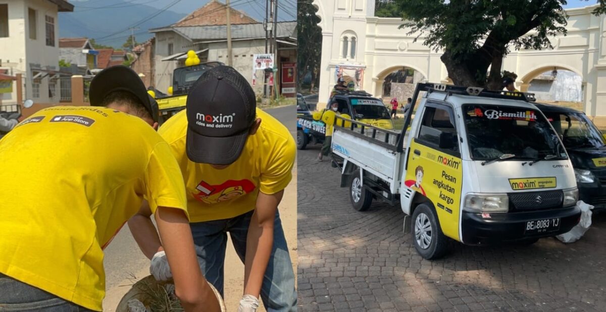 Kolase foto saat driver Maxim punguti sampah dan rombongan pawai bersih kota, Jumat 15 November 2024 | Dok. Maxim.