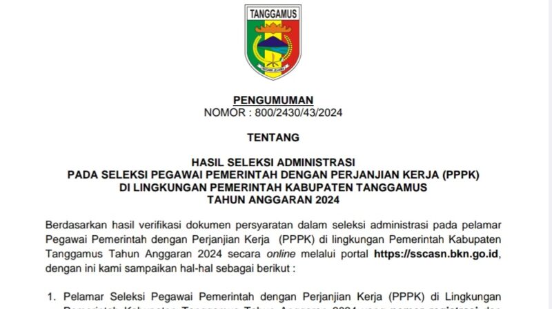 Pengumuman Lolos Administrasi PPPK Tanggamus 2024