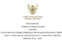 KPU Umumkan Calon Anggota KPU Kabupaten/Kota Terpilih, Termasuk Tanggamus, Pringsewu dan Metro Lampung