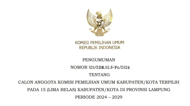 Pengumuman Anggota KPU Kabupaten/Kota Terpilih Provinsi Lampung | Dok. KPU RI