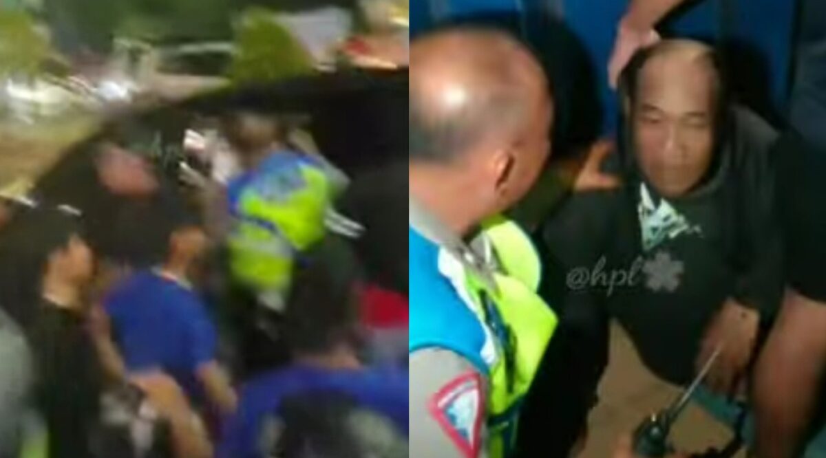Kolase foto saat tersangka dievakuasi polisi dan setelah diamankan.