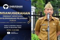 Informasi Penghargaan Ombudsman Tahun 2024 dan Pj Bupati Tanggamus, Mulyadi Irsan.