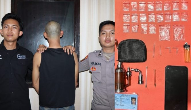 
 Kolase foto tersangka saat akan dijebloskan ke sel tahanan dan barang bukti yang berhasil diamankan dari tersangka ND | Dok. Polres Tanggamus.