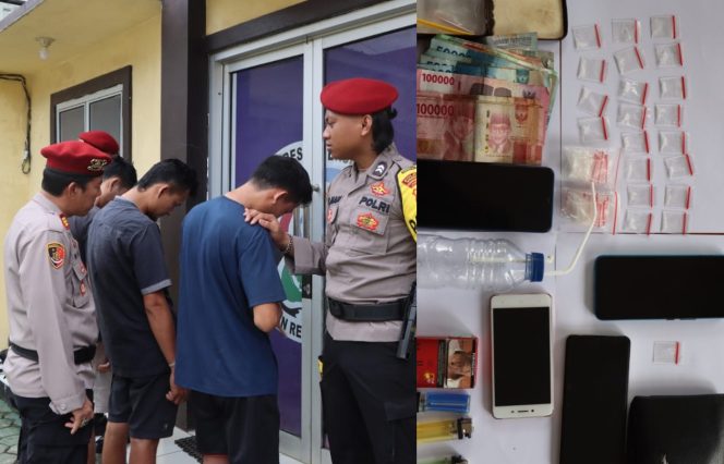 
 Kolase foto tersangka saat dimintai keterangan dan barang bukti Narkoba yang berhasil diamankan polisi | Dok. Polres Tanggamus.