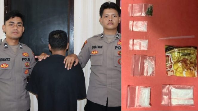 
 Kolase foto tersangka Narkoba BWC saat akan dijebloskan ke sel tahanan dan barang bukti yang diamankan, Senin 2 Desember 2024.