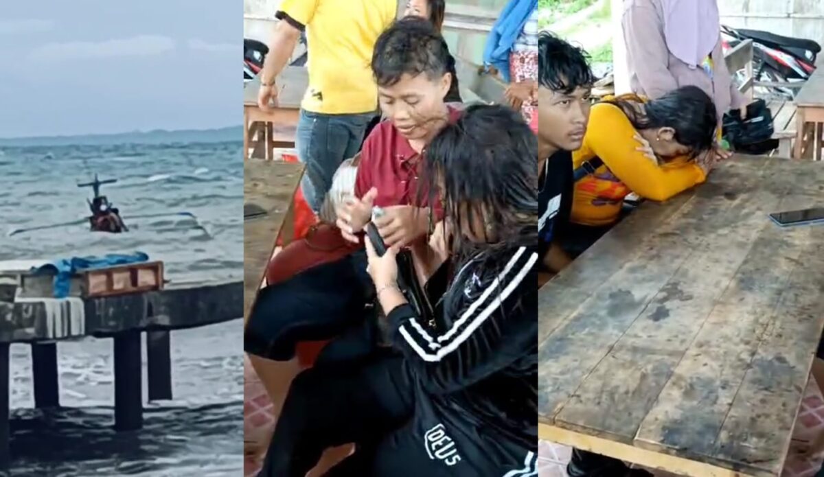 Kolase foto saat warga menyelamatkan penumpang menggunakan perahu nelayan dan saat mereka berada di darat, Senin 2 Desember 2024 | Tangkapan Layar Video.