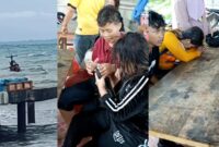 Kolase foto saat warga menyelamatkan penumpang menggunakan perahu nelayan dan saat mereka berada di darat, Senin 2 Desember 2024 | Tangkapan Layar Video.