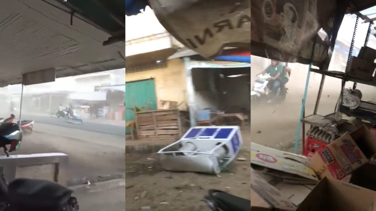 Kolase foto saat angin kencang menerjang di Sribawono, Lampung Timur, Kamis 5 Desember 2024 | Tangkapan Layar Video.