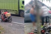 Kolase foto detik-detik tabrakan di Jalinbar Kota Batu Kota Agung dan saat evakuasi korban kecelakaan tersebut, Sabtu 7 Desember 2024, sore | Tangkapan Layar.