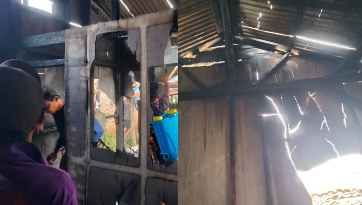 Kolase foto kondisi rumah Anton warga Pekon Kamilin, Pagelaran Utara, Pringsewu yang mengalami kebakaran, Minggu 8 Desember 2024.