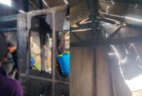Kolase foto kondisi rumah Anton warga Pekon Kamilin, Pagelaran Utara, Pringsewu yang mengalami kebakaran, Minggu 8 Desember 2024.