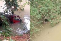 Kolase foto truk masuk jurang di Lubuk Gajah, Air Naningan, Tanggamus dari dua sisi berbeda, Minggu 9 Desember 2024 | Mustar Arifin/Media Prioritastv.com.