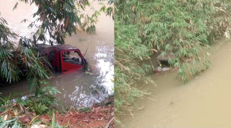 Kolase foto truk masuk jurang di Lubuk Gajah, Air Naningan, Tanggamus dari dua sisi berbeda, Minggu 9 Desember 2024 | Mustar Arifin/Media Prioritastv.com.