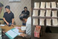 Kolase foto saat penangkapan tersangka dan barang bukti 1,5 KG sabu oleh Polda Lampung.