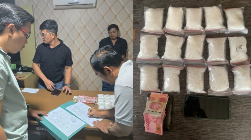 Kolase foto saat penangkapan tersangka dan barang bukti 1,5 KG sabu oleh Polda Lampung.