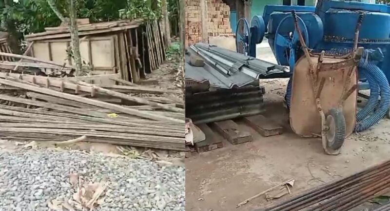 Material proyek penguatan tebing way semaka gagal tender yang menutup lahan UMKM warga Pekon Sripurnomo, Semaka, Tanggamus, Kamis 19 Desember 2024 | Edi Hidayat/Media Prioritastv.com.