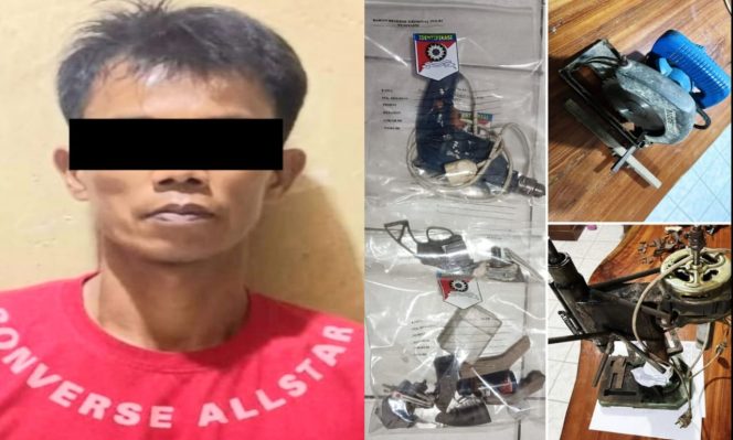 
 Kolase foto tersangka dan barang bukti yang diamankan polisi.