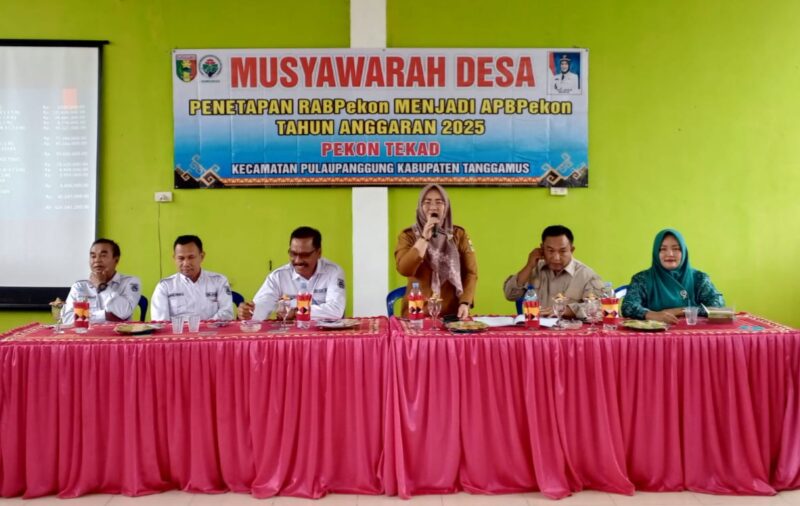 Kepala Pekon Tekad Tuti Arifin saat Menggelar Musyawarah Desa di Balai Pekon Tekad. Foto : Asrul Ariski | Media Prioritastv.com.