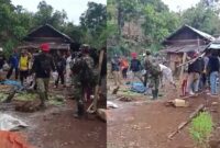 Kolase foto saat tim gabungan melakukan evakuasi korban di blok 3 Pekon Gunung Doh, BNS, Tanggamus, Senin 30 Desember 2024 | Edi Hidayat/Media Prioritastv.com.