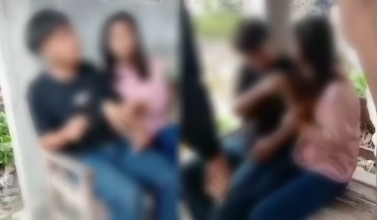 Kolase foto saat remaja perempuan memegang erat tangan remaja pria, lantaran diduga takut pulang | Tangkapan Layar Video.