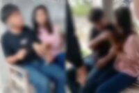 Kolase foto saat remaja perempuan memegang erat tangan remaja pria, lantaran diduga takut pulang | Tangkapan Layar Video.