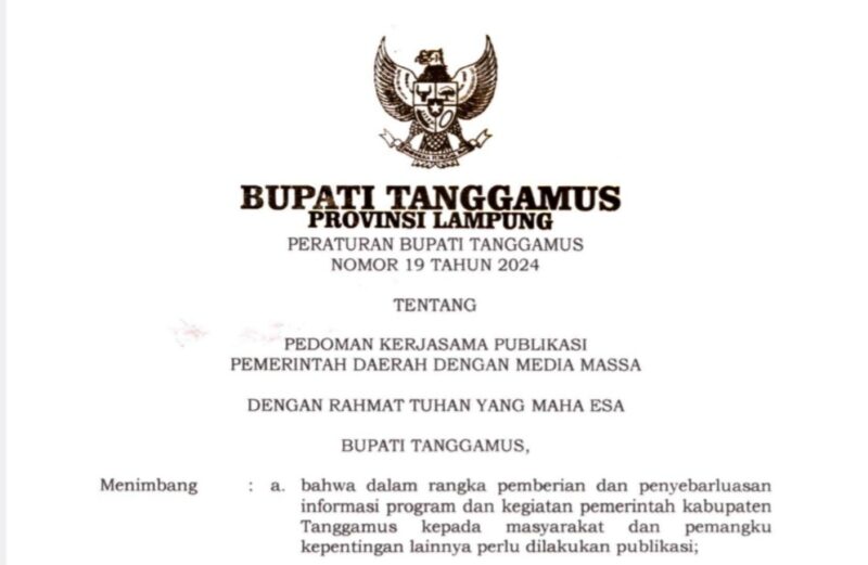 Peraturan Bupati Tanggamus Nomor 19 Tahun 2024.