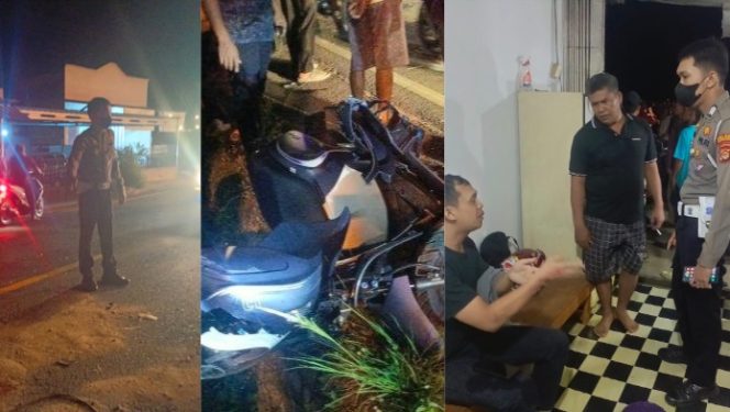 Kolase foto saat polisi melakukan olah TKP, kendaraan korban kecelakaan dan saat polisi meminta keterangan pemotor Agus Salim, Sabtu 7 Desember 2024 | Davit/Media Prioritastv.com.