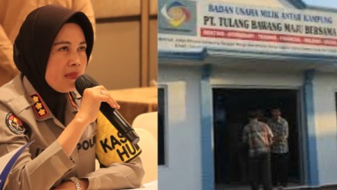 Kolase foto Kabid Humas Polda Lampung Kombes Umi Fadilah dan Kantor BUKAKam Tulang Bawang.