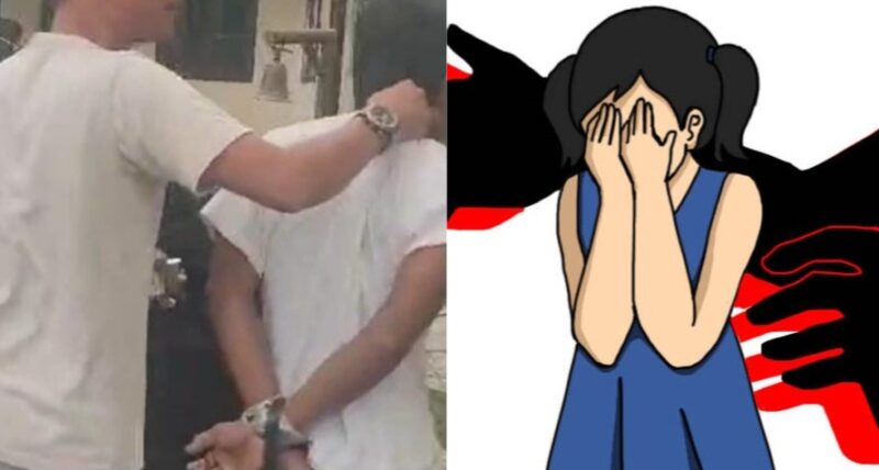Kolase foto tersangka YO saat digelandang polisi, Senin 9 Desember 2024 dan ilustrasi pencabulan anak dibawah umur.