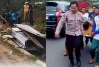 Kolase foto saat polisi melakukan cek TKP dan evakuasi korban paska kecelakaan, Kamis 12 Desember 2024.