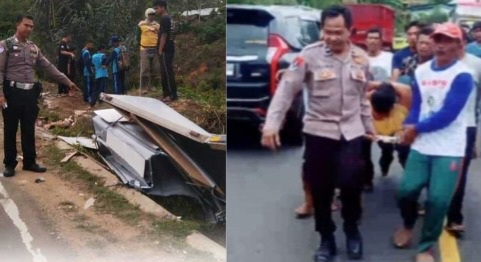 Kolase foto saat polisi melakukan cek TKP dan evakuasi korban paska kecelakaan, Kamis 12 Desember 2024.