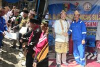 Kolase Foto Ketua Granat Tanggamus Agus Ciek saat menyerahkan penghargaan dan saat foto bersama Ketua KORMI Tanggamus Hilman, S.H., Sabtu 28 Desember 2024.