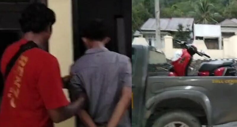 Terduga Pelaku saat diamankan bersama sepeda motornya di Polsek Semaka, Minggu 29 Desember 2024.