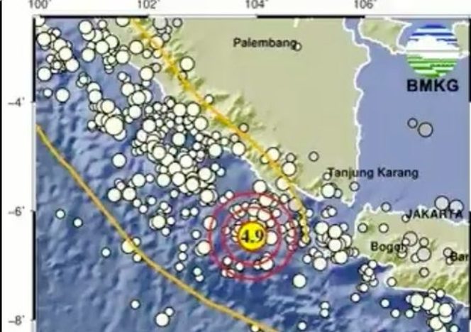 
 Gempa 4,9 yang mengguncang Tanggamus, Senin 9 Desember 2024, sore | Dok. BMKG.