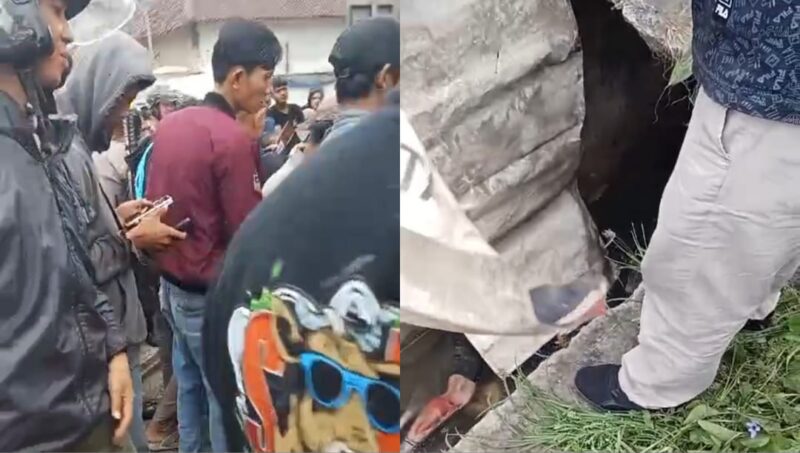Kolase foto saat warga berkerumun usai menemukan jenazah pria diduga kecelakaan di Way Lunik, Panjang, Bandar Lampung, Rabu 1 Januari 2025 | Dok. Tangkapan Layar Video.