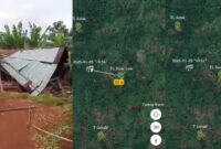 Kolase foto rumah ambruk dan data GPS Collar kelompok gajah liar di BNS Tanggamus, Minggu 5 Januari 2025 | Dok. Istimewa.