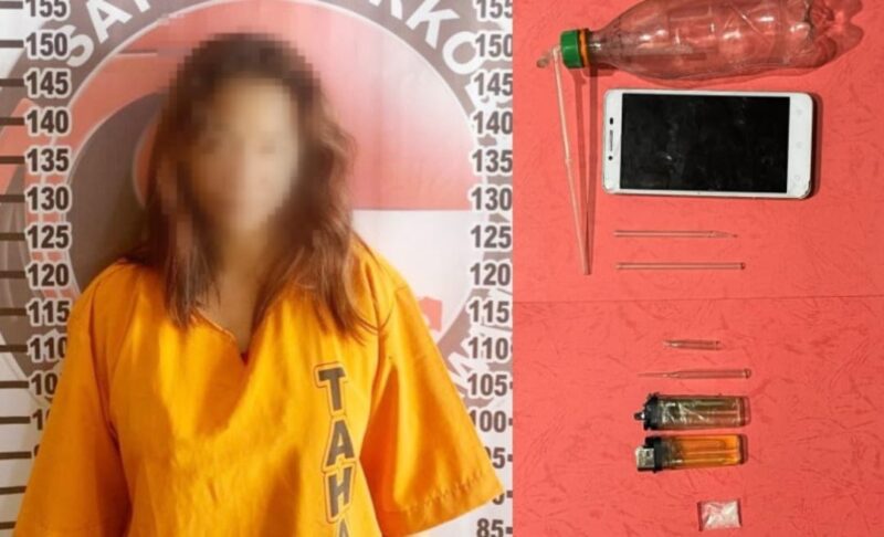 Tersangka SI dan barang yang ditemukan saat penggerebekan polisi di Banjar Agung, Tulang Bawang, Lampung, Sabtu 4 Januari 2025 | Dok. Polres Tulang Bawang.