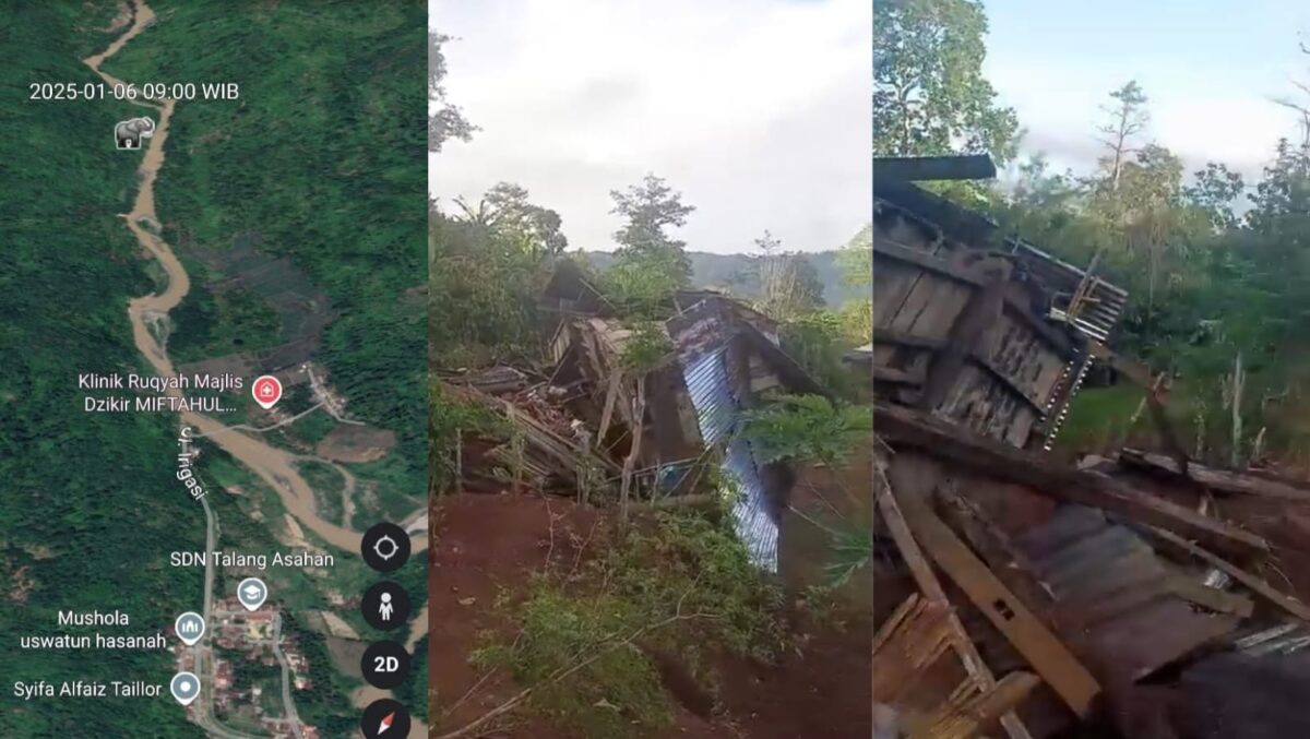 Kolase foto posisi gajah yang terdeteksi GPS Collar dan kerusakan gubuk di Talang Karet Dalam, Semaka, Tanggamus, Senin 6 Januari 2025 | Dok. Istimewa.