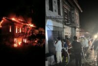 Kolase foto saat api berkobar dan saat petugas berada di lokasi kebakakaran, Selasa 7 Januari 2025.
