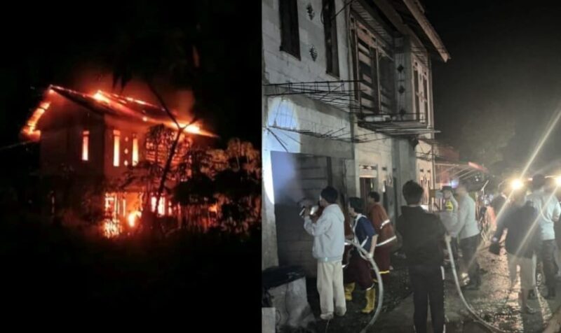 Kolase foto saat api berkobar dan saat petugas berada di lokasi kebakakaran, Selasa 7 Januari 2025.