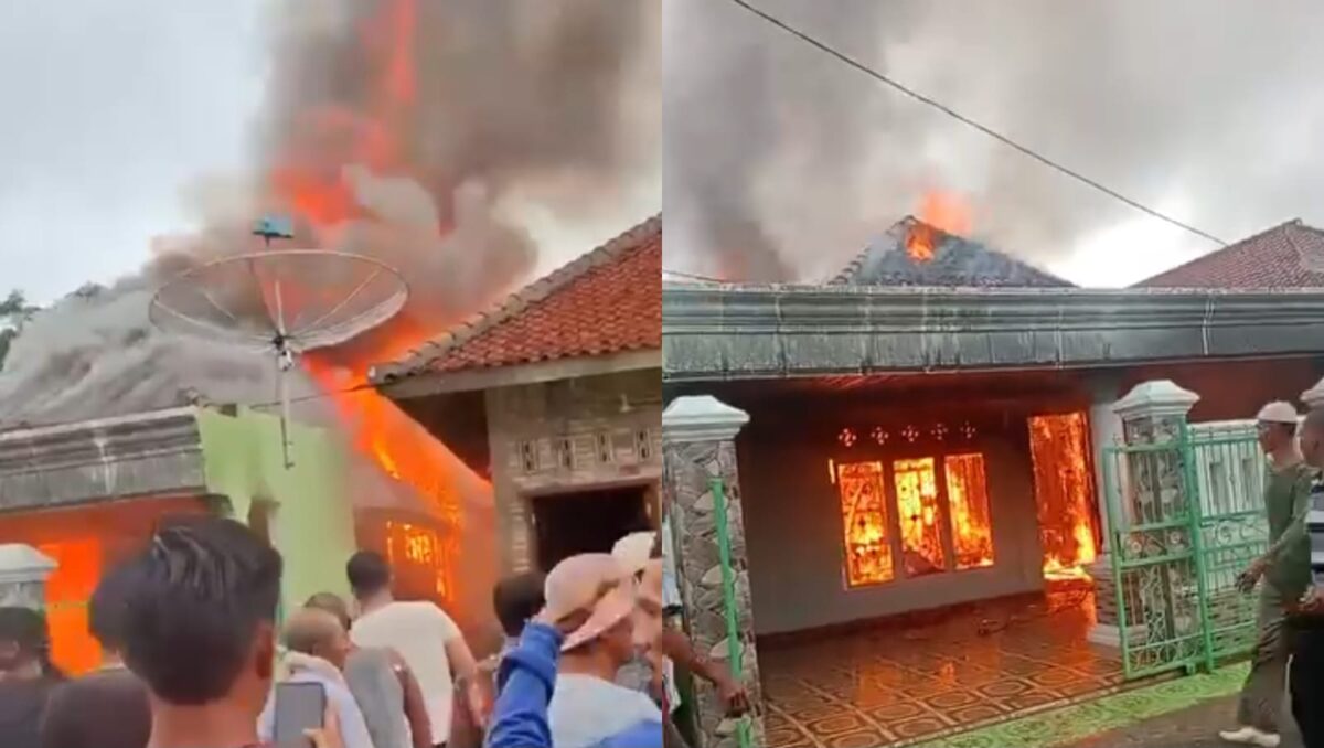 Kolase foto detik-detik api berkobar saat kebakaran rumah di di RT 01 02 RT 02 Kampung Kaliawi, Kecamatan Negeri Besar, Kabupaten Way Kanan, Kamis 9 Januari 2025 | Tangkapan Layar Video.
