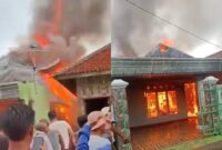 Kolase foto detik-detik api berkobar saat kebakaran rumah di di RT 01 02 RT 02 Kampung Kaliawi, Kecamatan Negeri Besar, Kabupaten Way Kanan, Kamis 9 Januari 2025 | Tangkapan Layar Video.