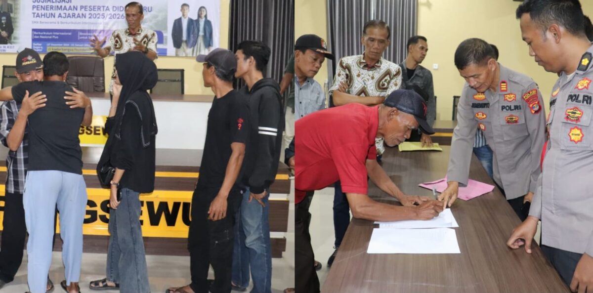 Kolase foto saat para pihak saling memafkan dan mendantangani kesepakatan damai di Polres Pringsewu, Sabtu 11 Januari 2025 | Dok. Humas Polres Pringsewu.