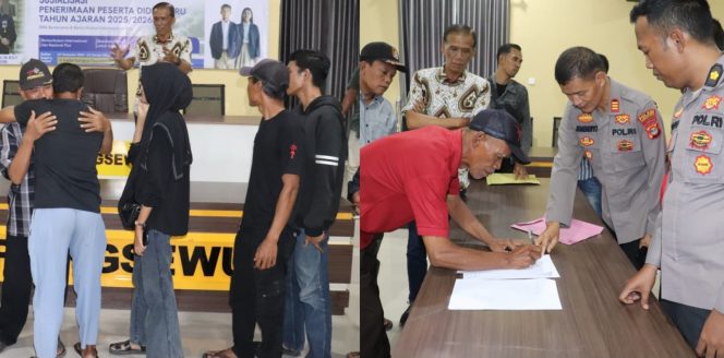 
 Kolase foto saat para pihak saling memafkan dan mendantangani kesepakatan damai di Polres Pringsewu, Sabtu 11 Januari 2025 | Dok. Humas Polres Pringsewu.