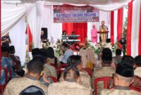 AKP Bambang Sugiono saat menyampaikan sambutan dalam pisah sambut Kapolsek Talang Padang di Mapolsek setempat, Sabtu 18 Januari 2025, sore | Asrul Ariski/Media Prioritastv.com.