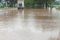 Kondisi banjir di jalan utama menuju komplek Pemkab Pringsewu, Senin 20 Januari 2025 pagi | Samuel/Media Prioritastv.com.